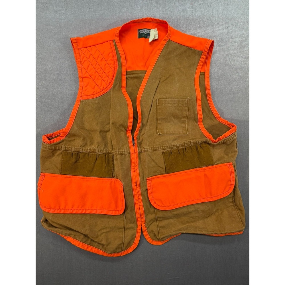 Vintage Saftbak Orange Hunting Vest Shoulder Paded Size XL Cotton Made in USA